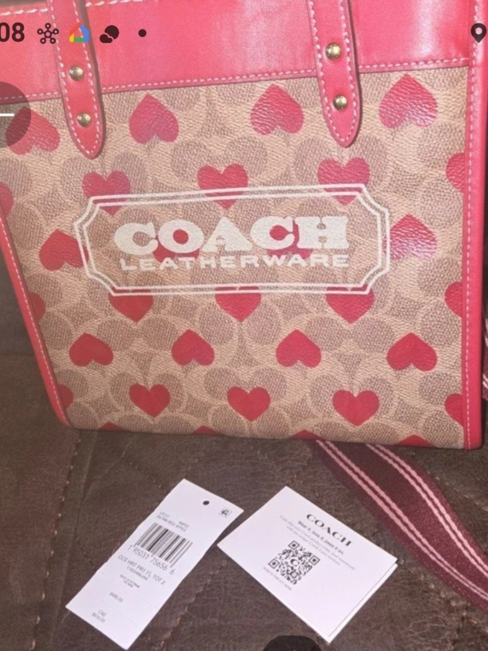 Coach Pink Heart Logo Canvas Crossbody Bag